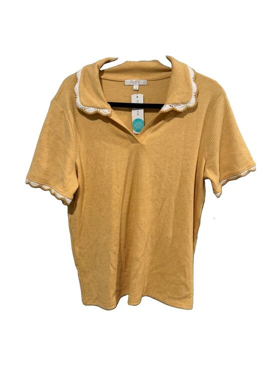 Design History Tops - design history top Meem Embroidered Knit Collared Top Size Large Yellow NWT